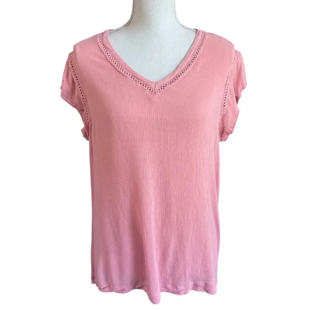 Buffalo David Bitton pink v-neck top spring blouse business casual lightweight